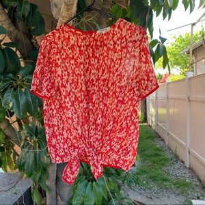 Madewell red sheer floral Crinkled Button-Back Tie Tee in Full Bloom!
